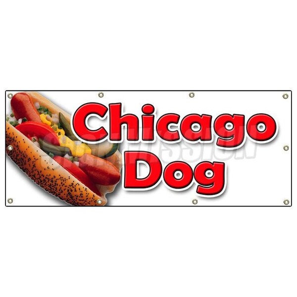 CHICAGO DOG BANNER SIGN all beef chicago red poppy seen bun tomato dill